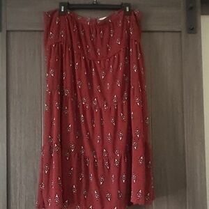 Euc LOFT rust/burnt red feather/paisley Patterned Skirt size 16 only wore once